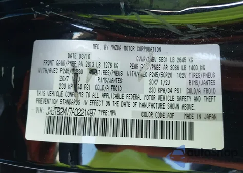 2010 Mazda Cx-9 Grand Touring from USA, damaged, VIN JM3TB2MV7A0221497